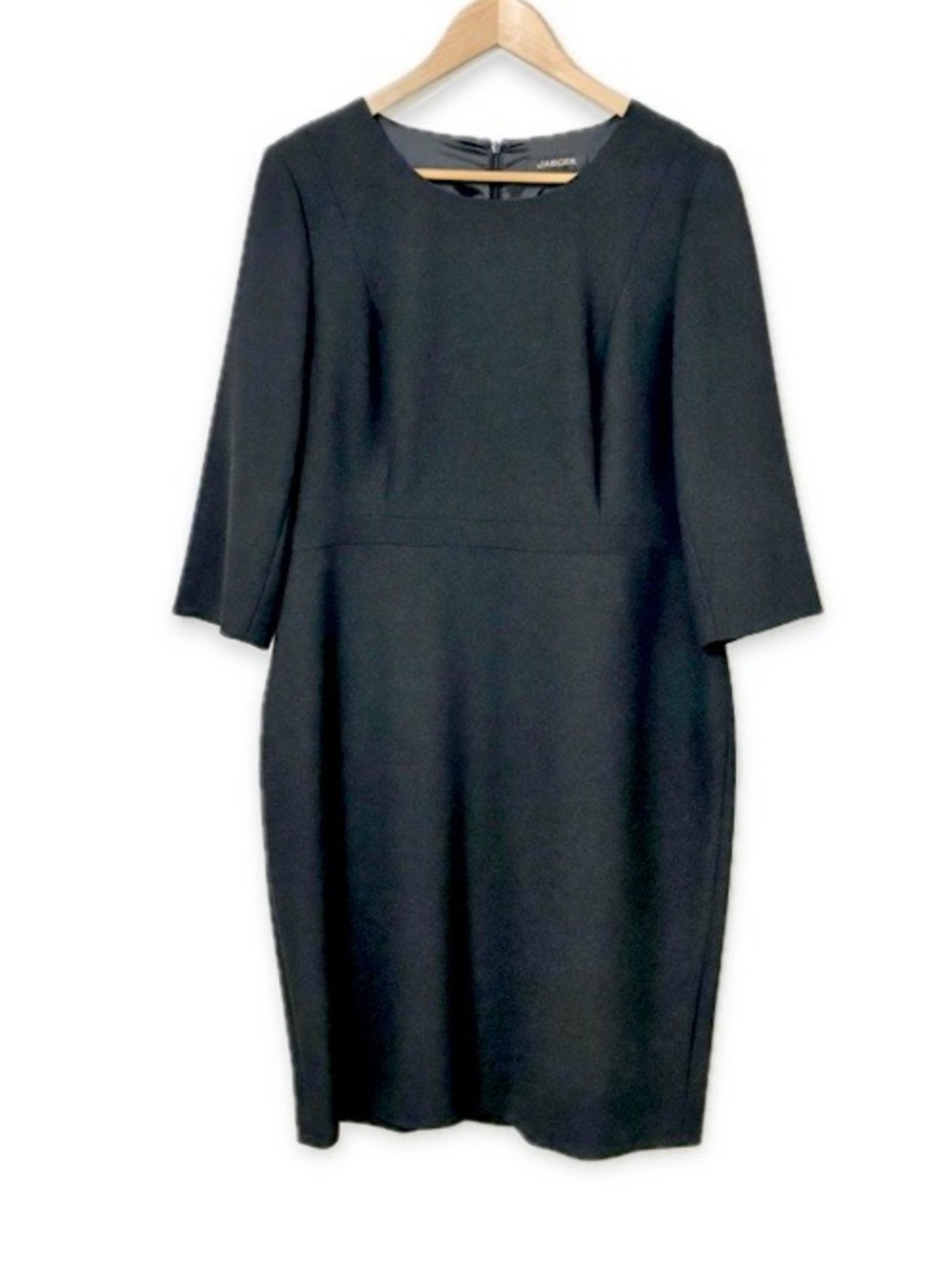Jaeger London Black 3/4 Sleeve Shift Midi Work Event Cocktail Dress UK 14 US 10